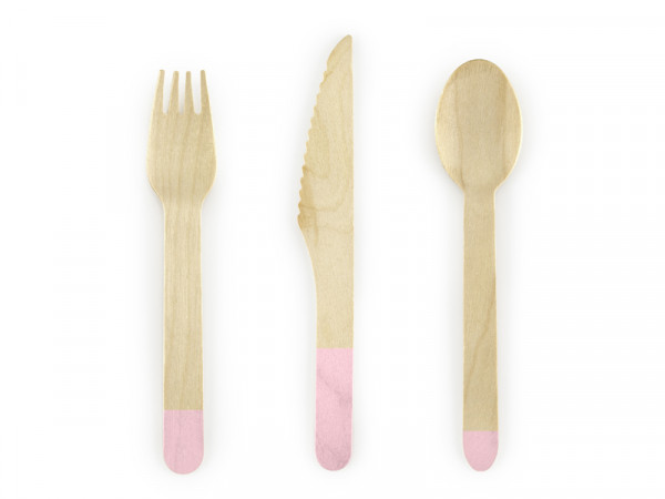Wooden cutlery Woody light pink 18 pieces