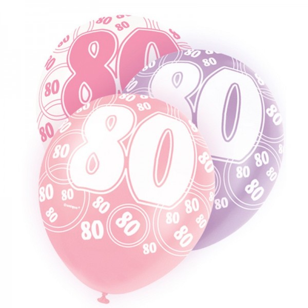 Mix van 6 80ste verjaardagsballons roze
