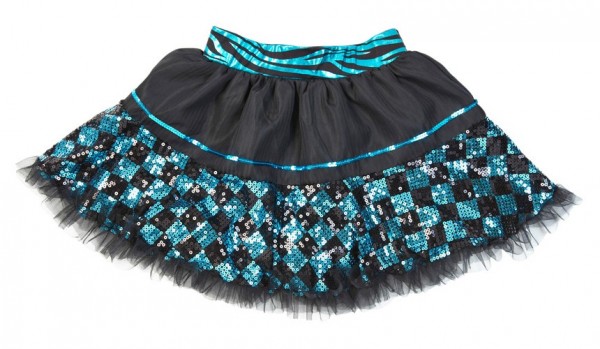 Checked sequins show skirt black-turquoise 2