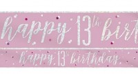 13. fødselsdag banner lyserød glitter 2,75m