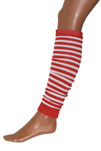Calentadores de pierna con pommy a rayas en rojo y blanco