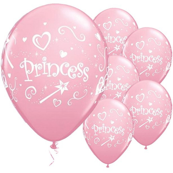 6 lyserøde prinsesse balloner 28 cm