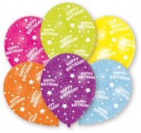 Vista previa: 6 globos Happy Birthday Star de colores 27,5 cm