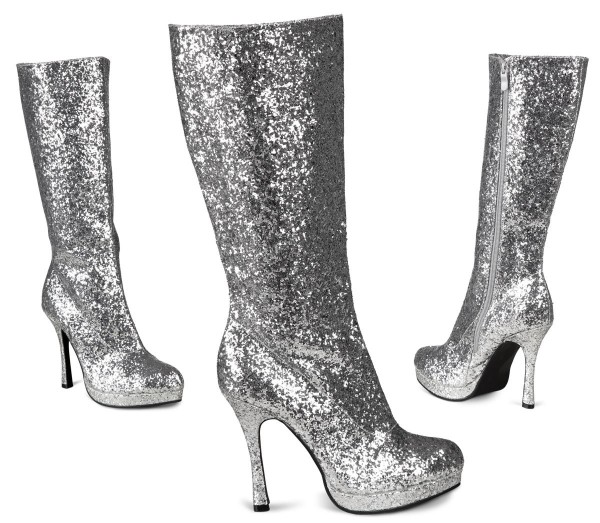 70s silver glitter patent leather boots