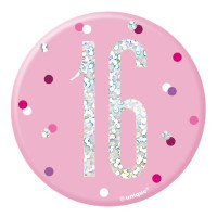 Pink Dots 16th fødselsdagsknap 7cm