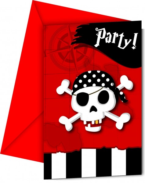 6 pirate treasure hunt invitation cards