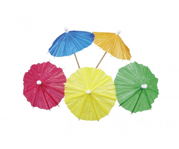 144 Holiday Island papirparaplyer flerfarvet 10 cm