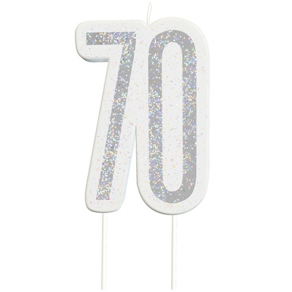 70th birthday silver-colored cake candle