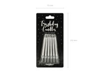 Preview: 6 birthday candles silver metallic with holders