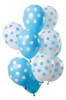 12 latexballonger prickar blåvita