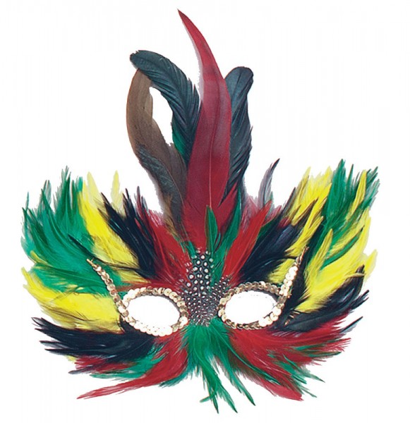 Antifaz de plumas de colores con lentejuelas