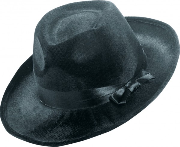 Chapeau mafia avec ruban de satin noir