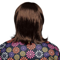 Vista previa: Peluca hippie de felpa marrón con bigote
