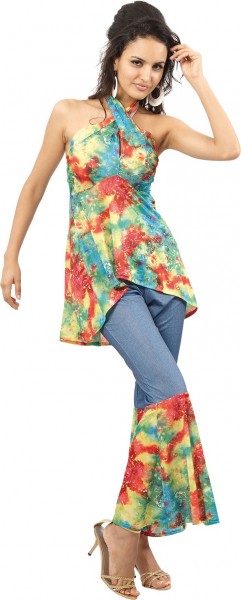 Neckholder hippie top with flared trousers in jeans style for women