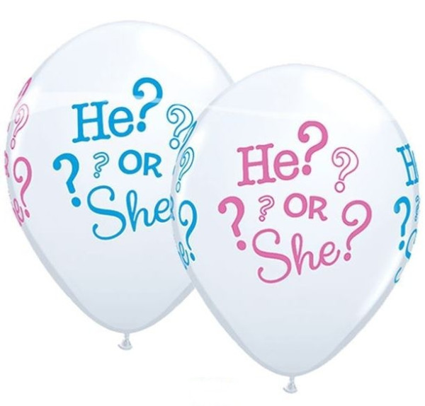 25 balonów baby shower He Or She 27cm