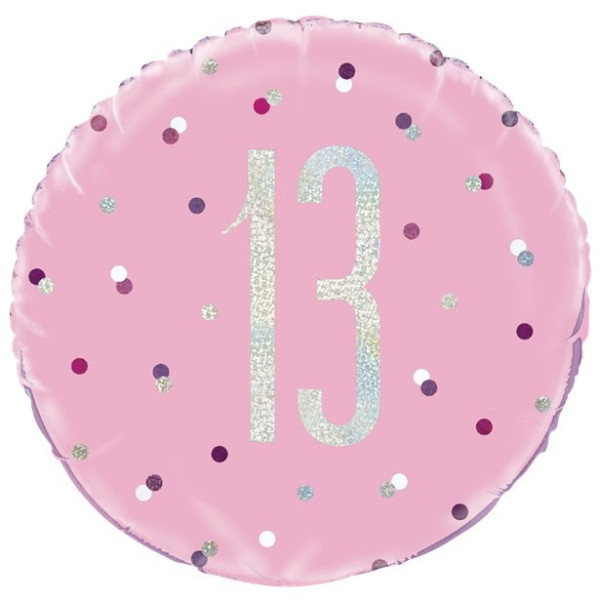 Folienballon 13. Geburtstag pink Dots 46cm