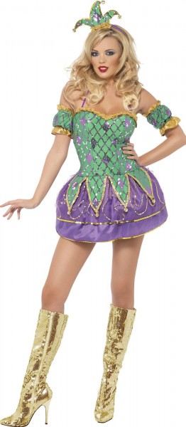 Colorful glamor harlequin ladies costume