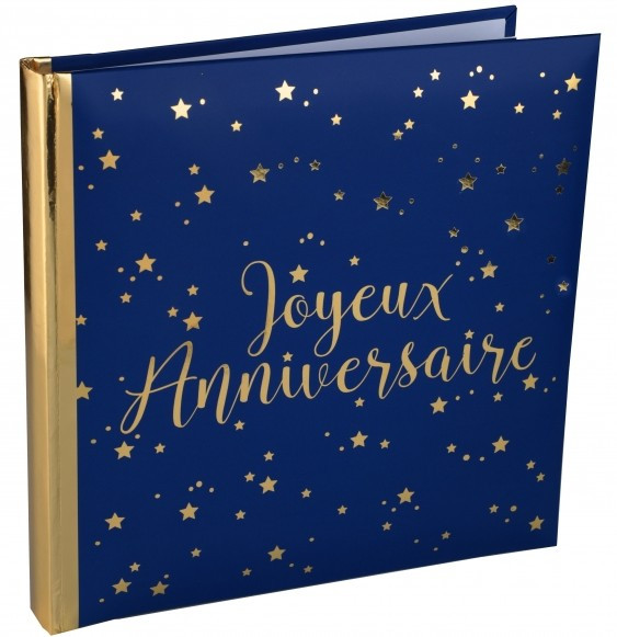 Joyeux Anniversaire Gästebuch blau-gold 24cm