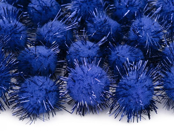 20 pompons pailletés bleu foncé 2cm