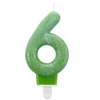 Glittering number candle 6 in green