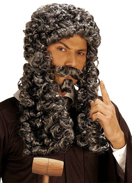 Baroque judge men's wig with beard