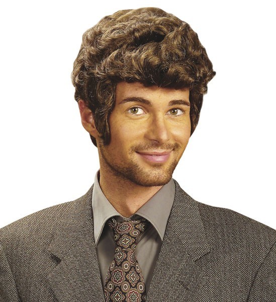 Brown short hair curly wig with sideburns