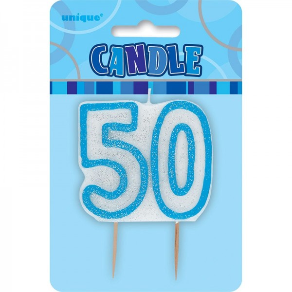 Happy Blue Sparkling 50th Birthday Cake Candle 2