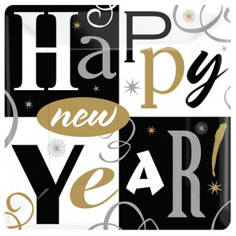 8 Sparkling New Year paper plates 26cm
