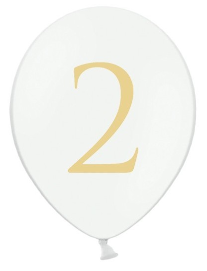 50 hvide balloner nummer 2 guld 30 cm