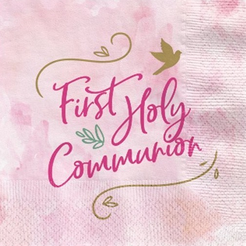 16 serviettes Première Communion rose 33cm