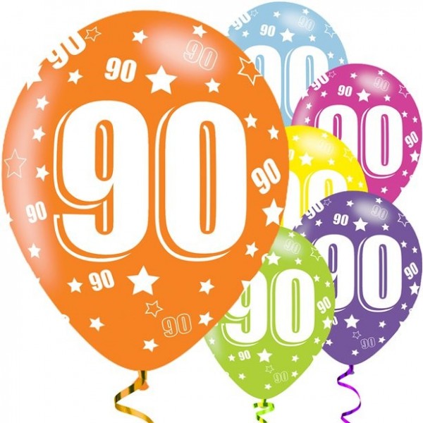 6 balonów Holo 90.urodziny 28cm