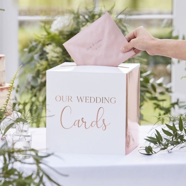 Boîte à cartes Nos cartes de mariage or rose