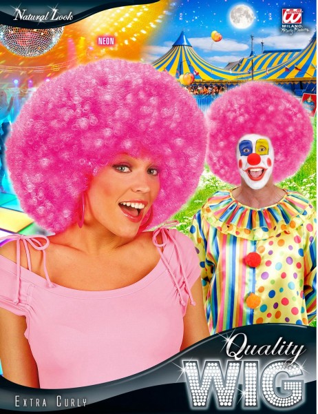 Neon pink maxi afro wig 3