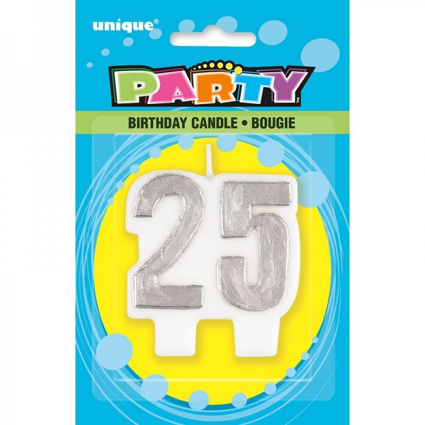 Happy 25th Anniversary Cake Candle Silver 2