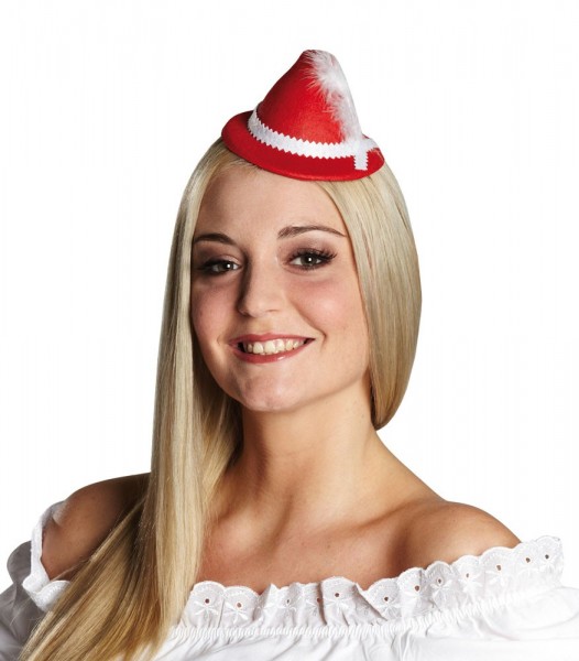 Bavarian mini hat med fjer i rødt