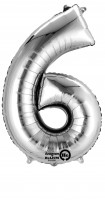 Nummerballon 6 sølv 88cm