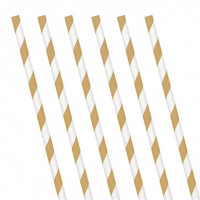 24 gold white striped paper drinking straws 19cm
