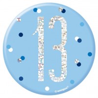 13. fødselsdagsknap blå prikker 7cm