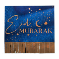Oversigt: 16 Guld Moon Eid Mubarak servietter 16,5 cm