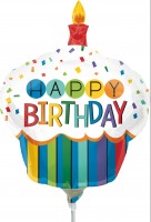Vorschau: Stabballon Happy Birthday Regenbogen Cupcake