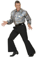 Preview: Glitter disco shirt silver for men