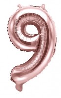 Metallisk nummerballong 9 roséguld 35cm