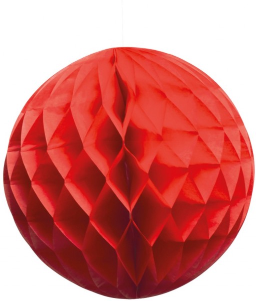 Lanterne en papier boule nid d'abeille rouge 25cm