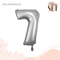 Vorschau: XXL Zahl 7 Silber Ballonbouquet-Set mit Heliumbehälter