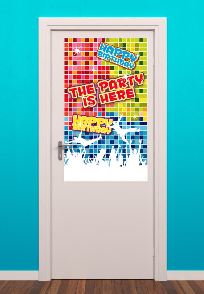 Verjaardag deur poster in disco stijl