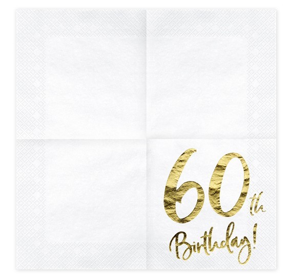 20 Glossy 60th Birthday napkins 33cm