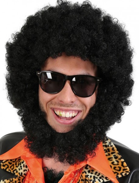 Afro paryk med skæg sort