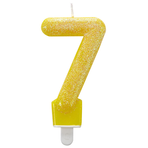 Glittering cake candle 7 in yellow