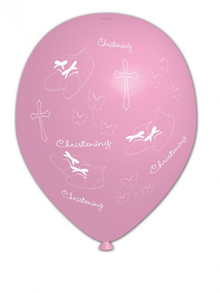6 Christening Day balloons pink-white 3