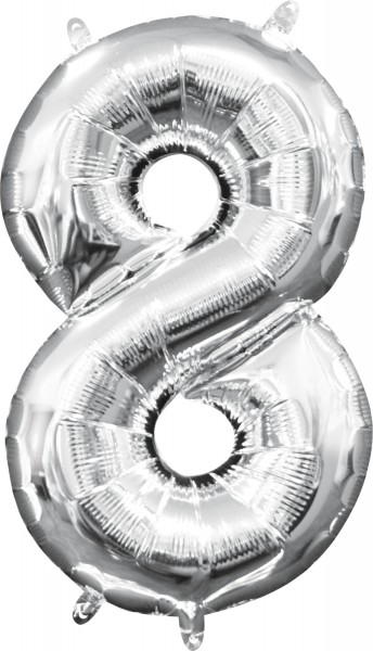 Minifolieballon nummer 8 zilver 40cm